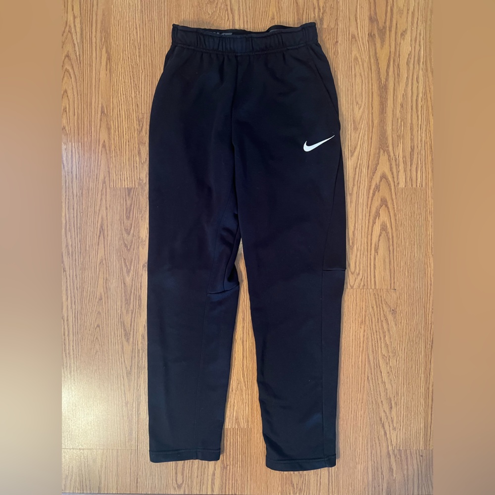 Nike Men’s Dri-Fit Black Sweatpants with White Logo and Pockets Size Small